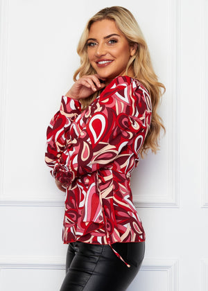 Red Animal Print Top with balloon sleeves