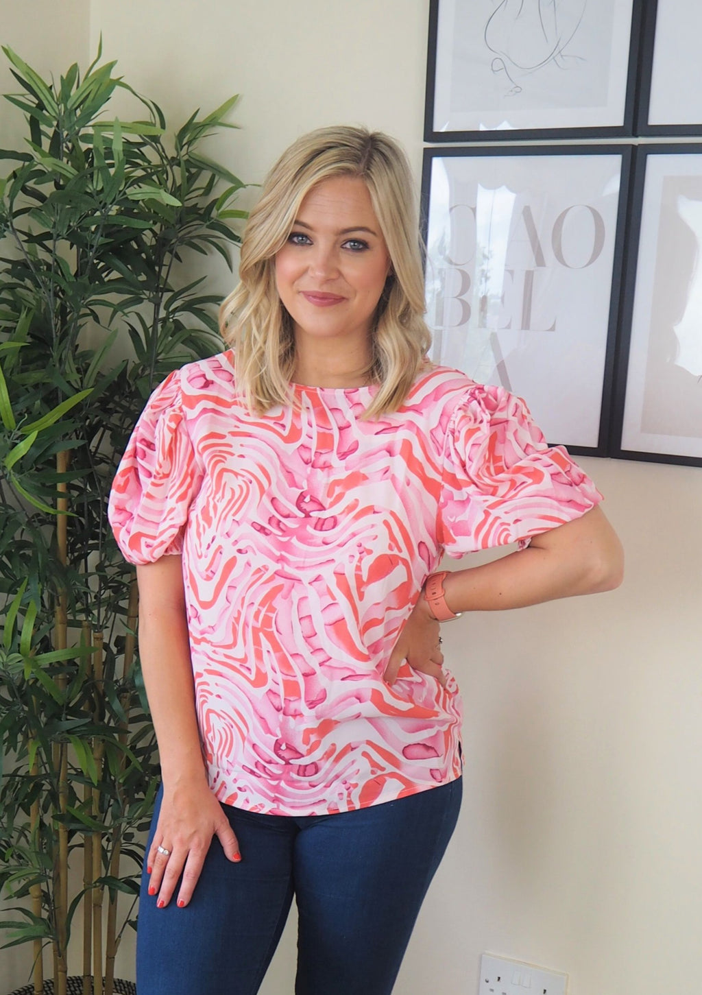 Pink Top with Swirl Print
