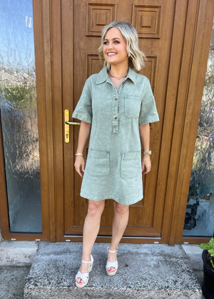Hannah Denim Dress Khaki