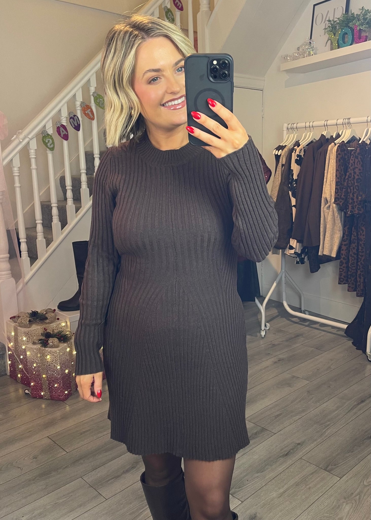 Phoebe Knit Dress Brown