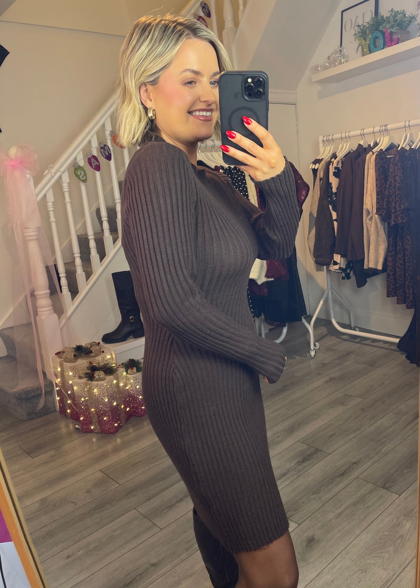 Phoebe Knit Dress Brown