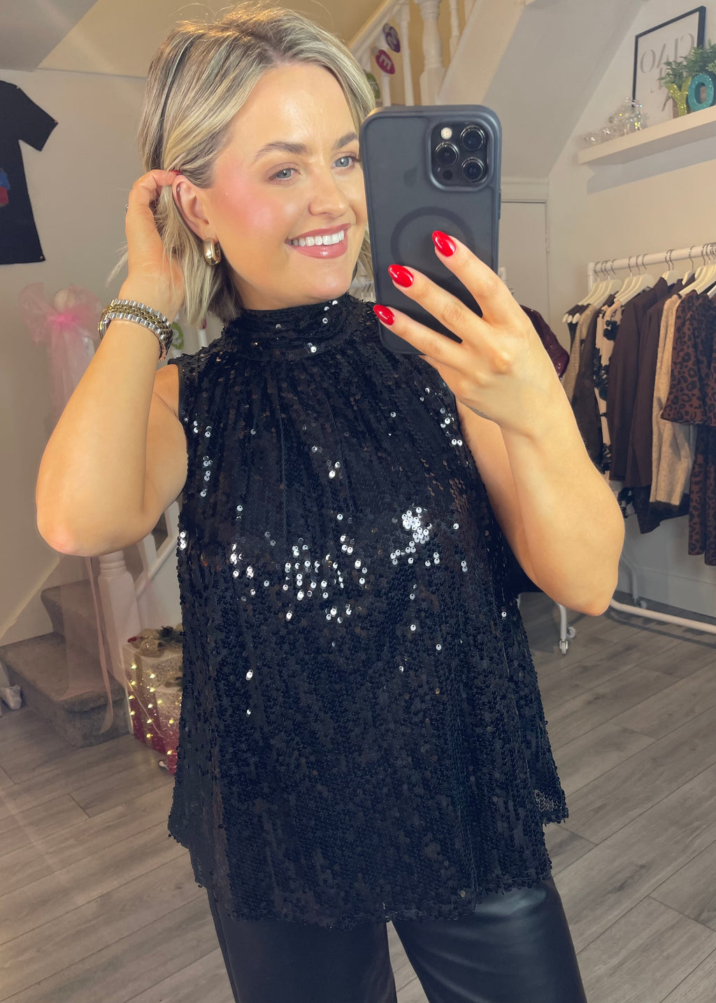 Celeste Sequin Top Black