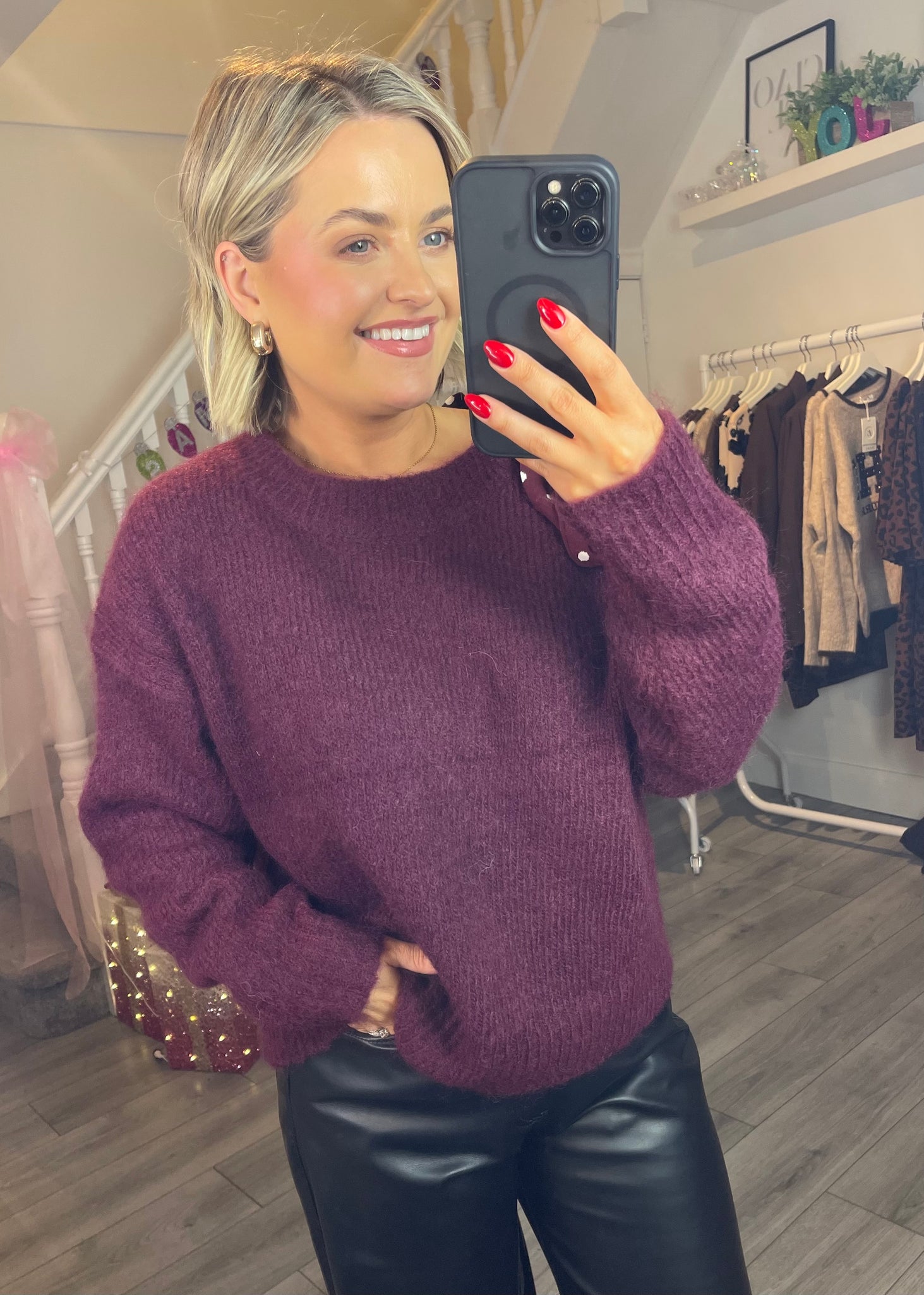 Lorna Bow Jumper Burgundy