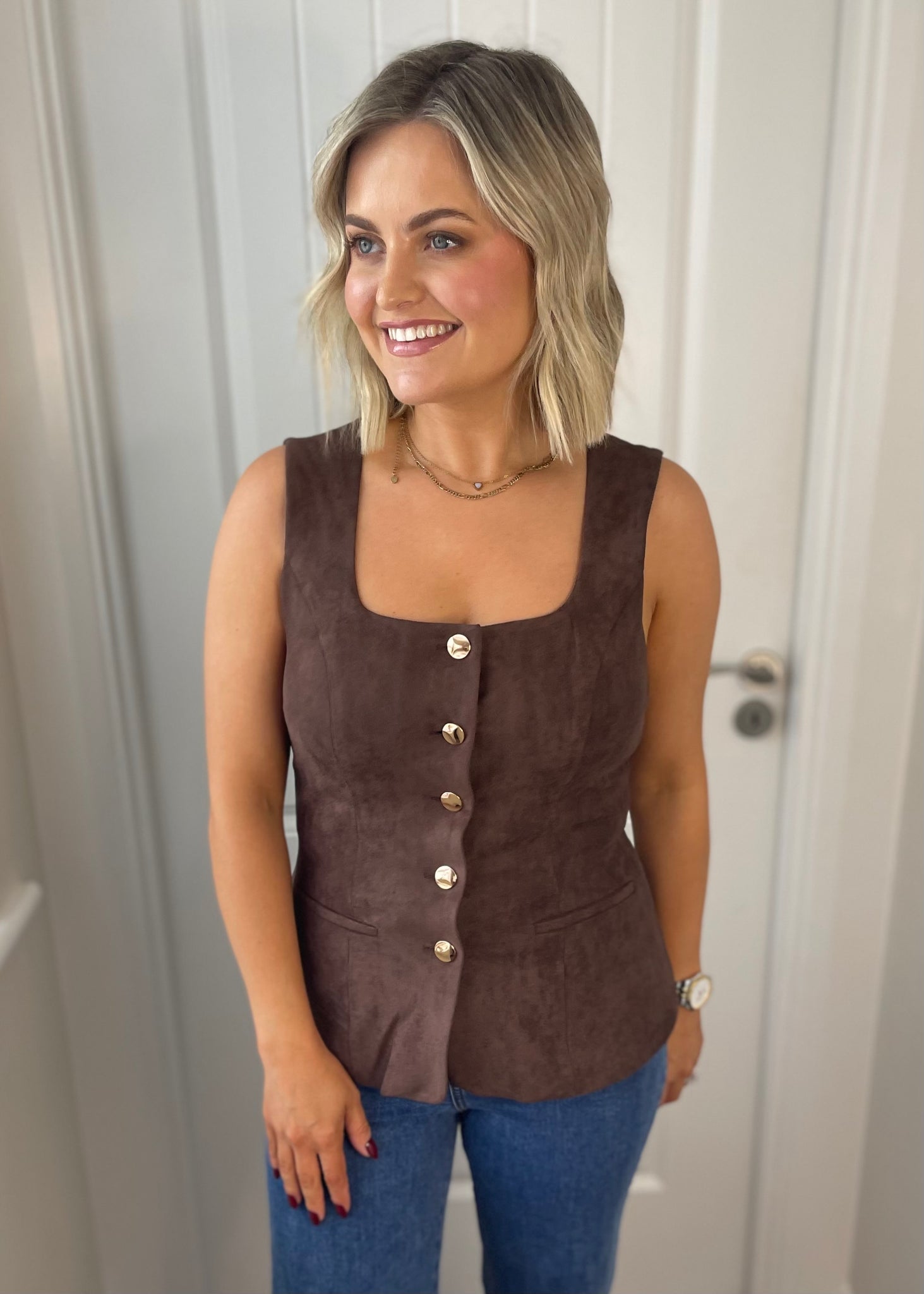 Rowan Suede Waistcoat Brown
