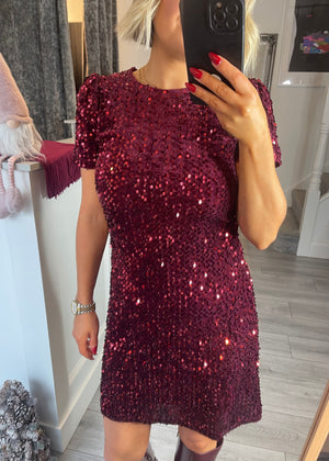 Amelia Sequin Dress Burgundy