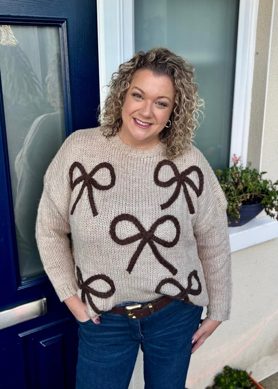 Blair Bow Knit Jumper Beige