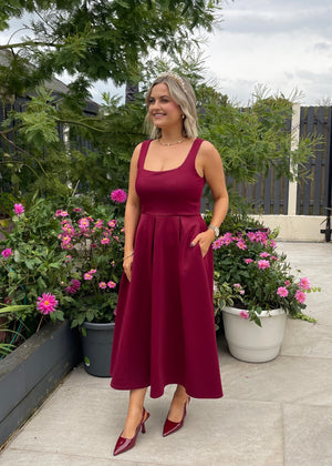 Arabella Midi Dress Burgundy