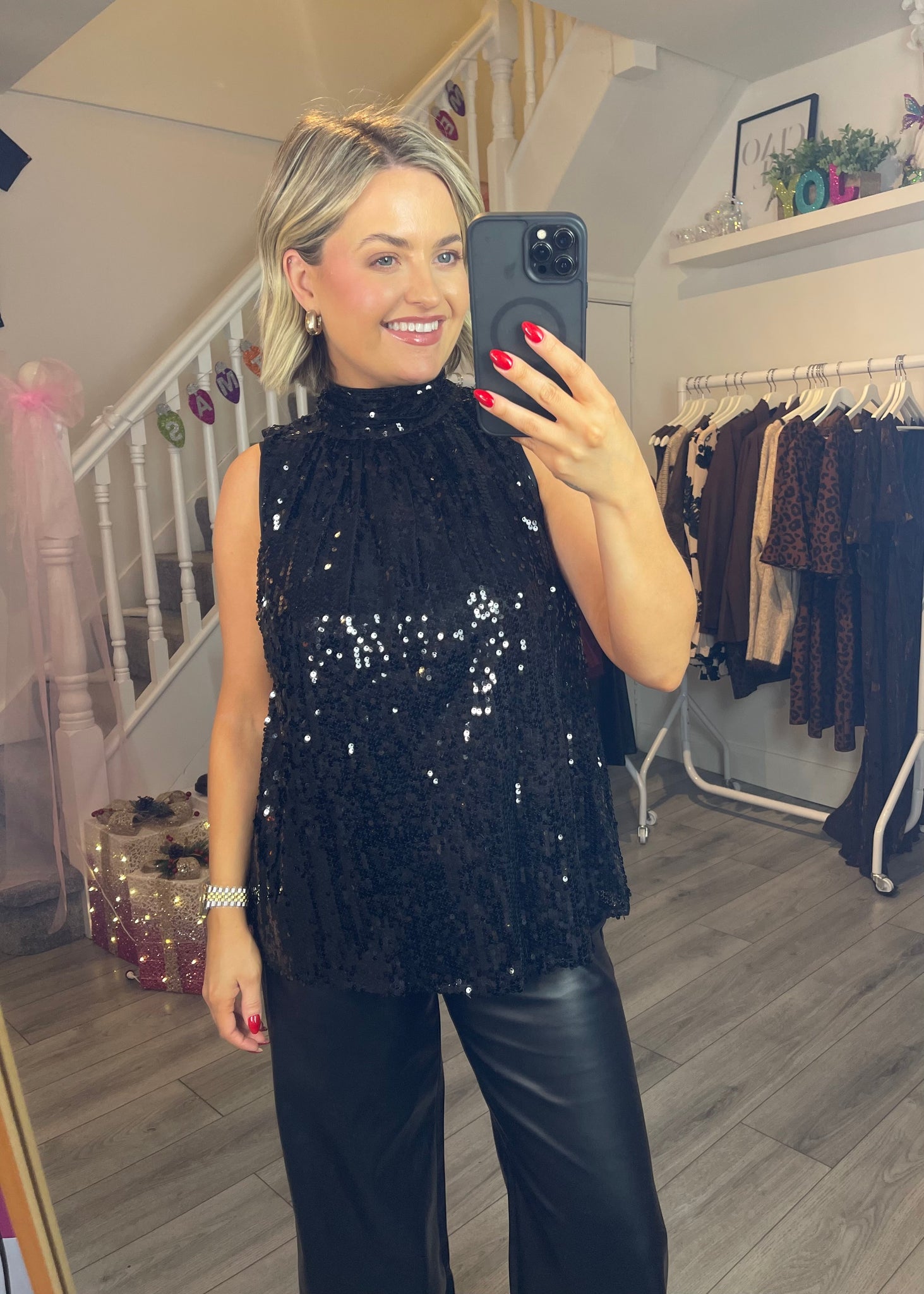 Celeste Sequin Top Black
