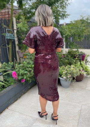Rosalia Sequin Wrap Midi Burgundy