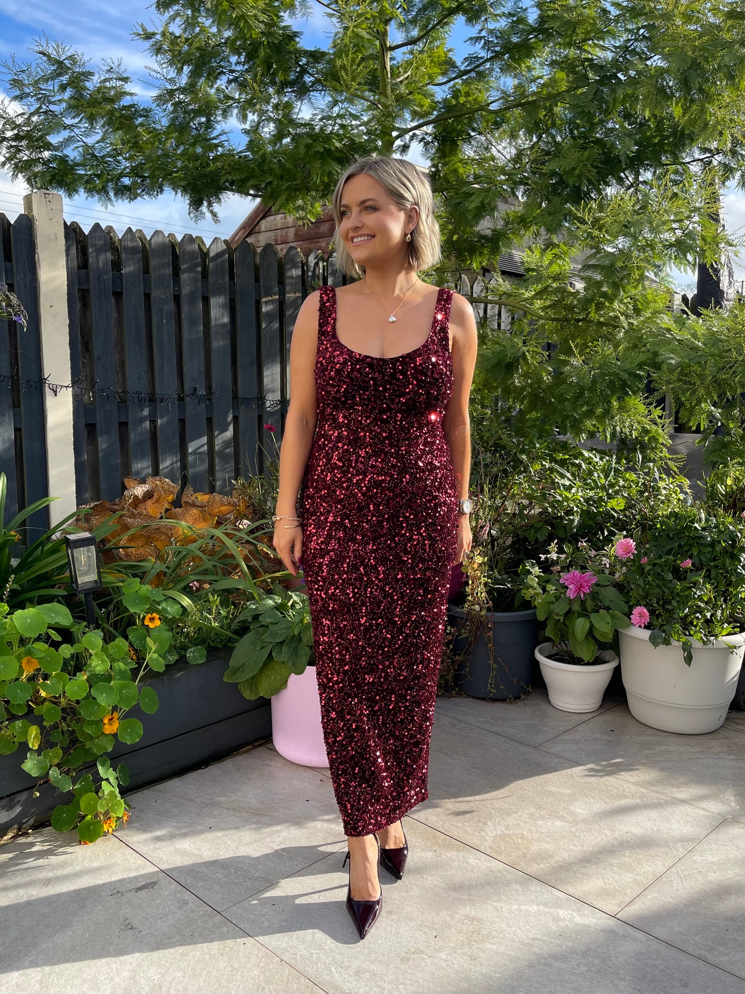 Vivienne Sequin Midi Burgundy