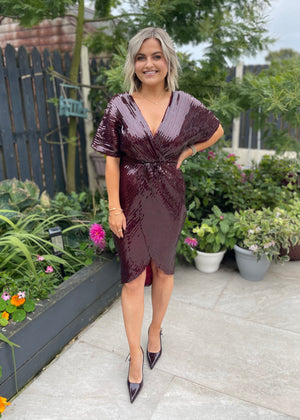 Rosalia Sequin Wrap Midi Burgundy