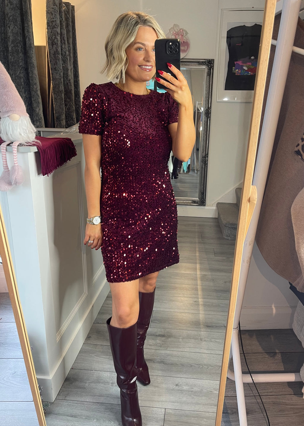 Amelia Sequin Dress Burgundy