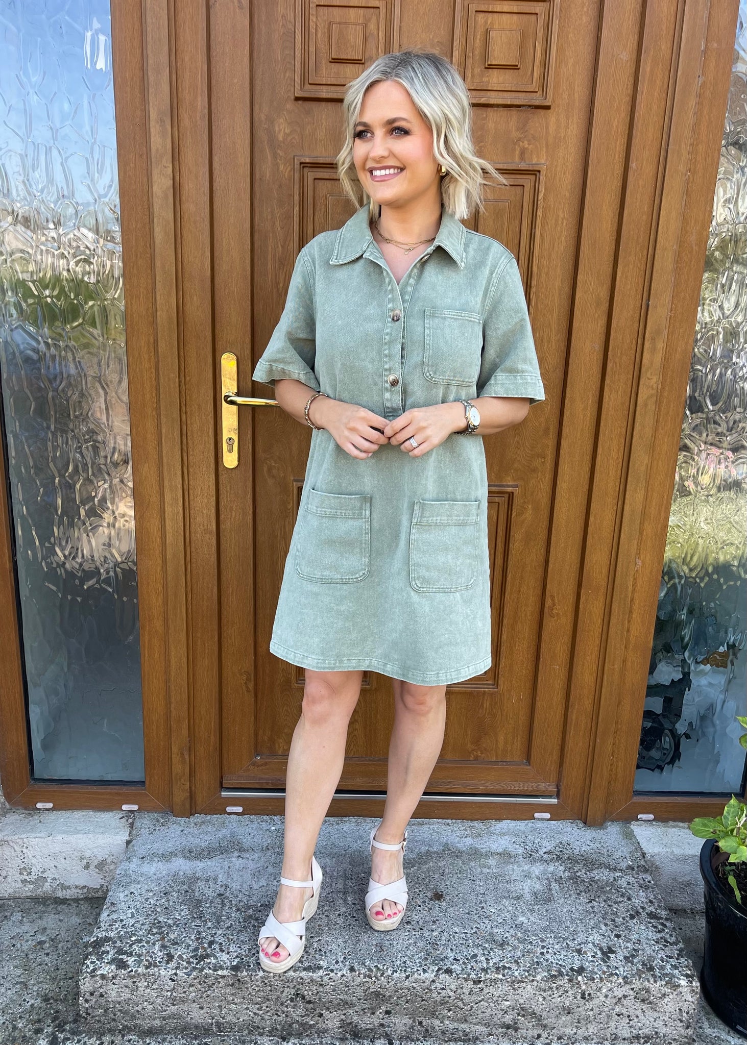 Hannah Denim Dress Khaki