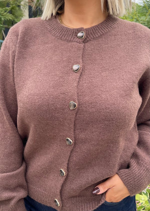 Caitlin Heart-Button Cardigan Brown