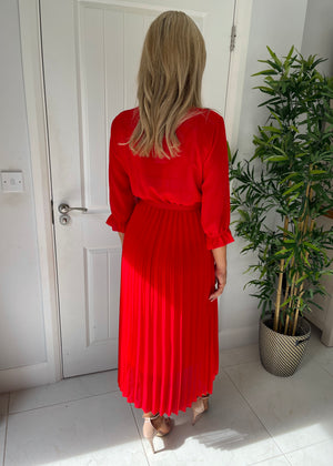 Julie Pleated Dress Red
