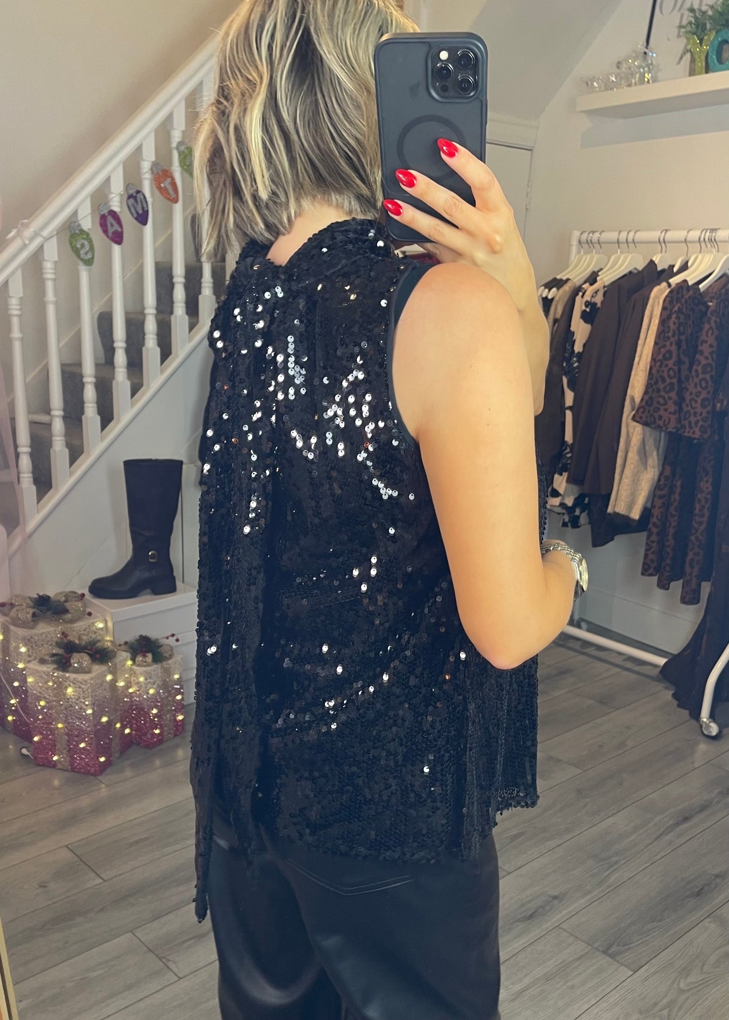 Celeste Sequin Top Black