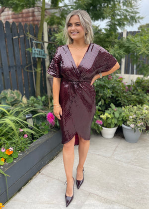 Rosalia Sequin Wrap Midi Burgundy