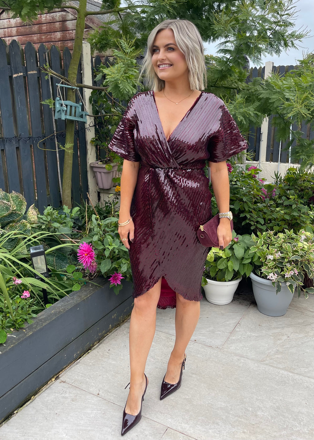 Rosalia Sequin Wrap Midi Burgundy