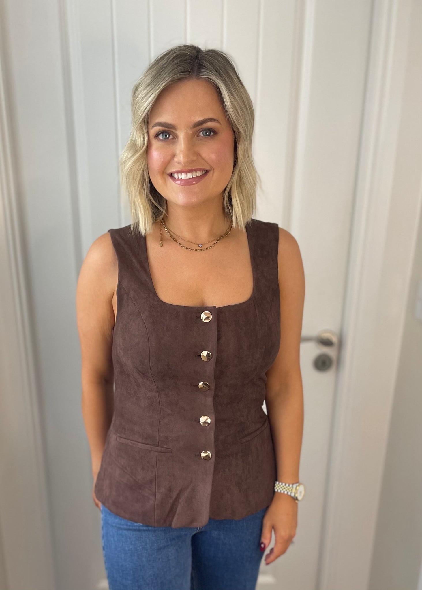 Rowan Suede Waistcoat Brown