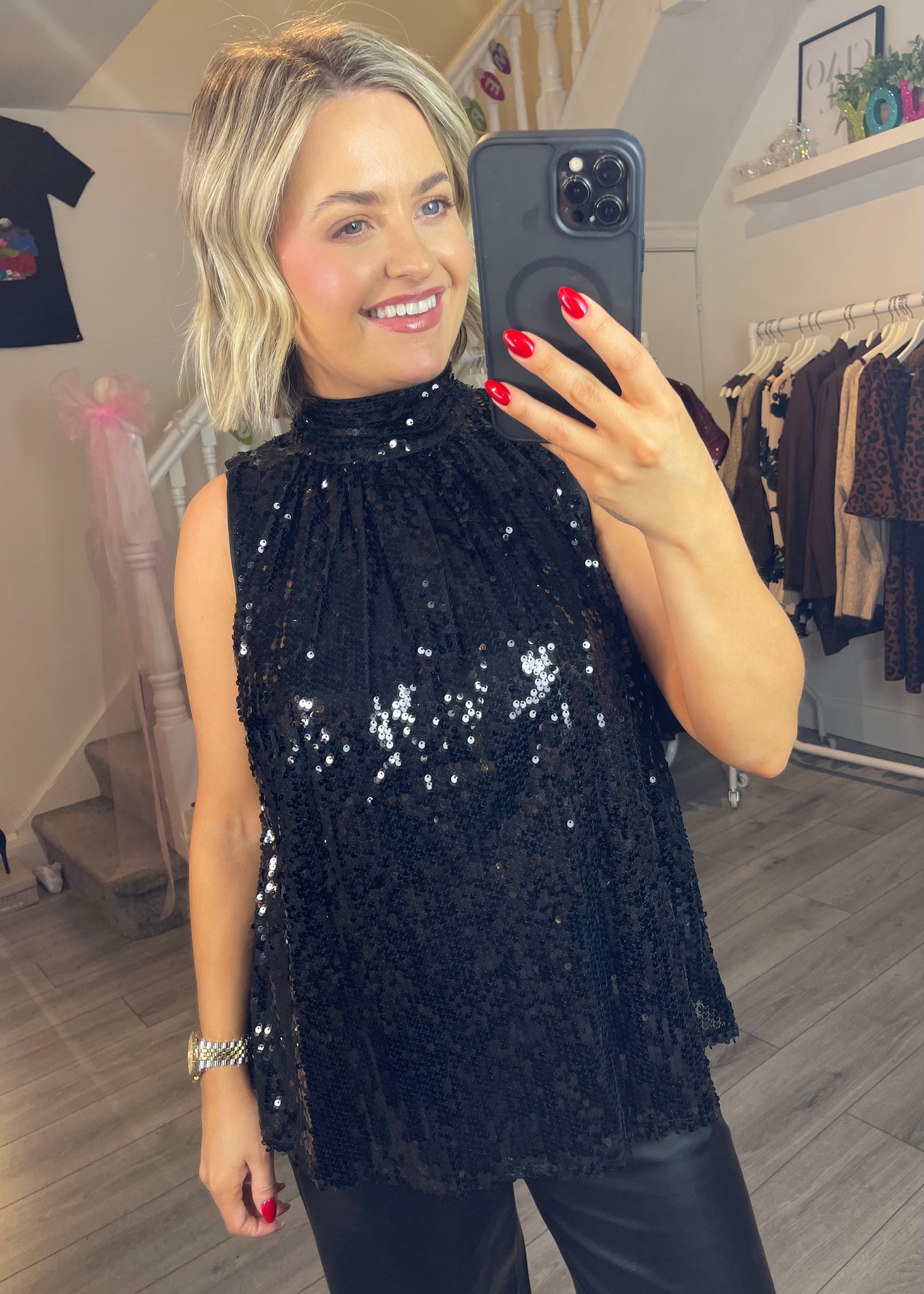 Celeste Sequin Top Black