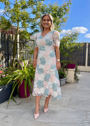 strapless open back dress Blush Reverie – Soft Pastel Floral Midi Dress – Label Flavia