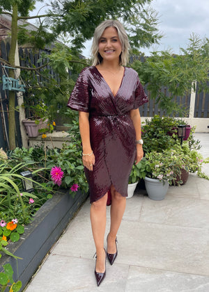 Rosalia Sequin Wrap Midi Burgundy