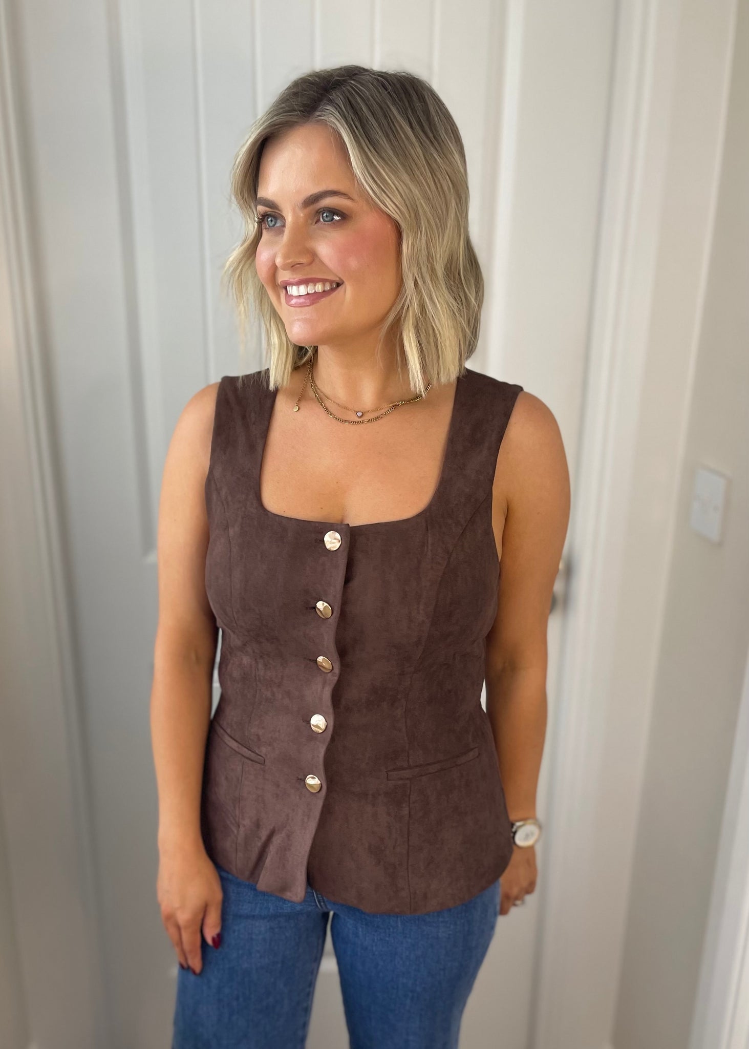 Rowan Suede Waistcoat Brown
