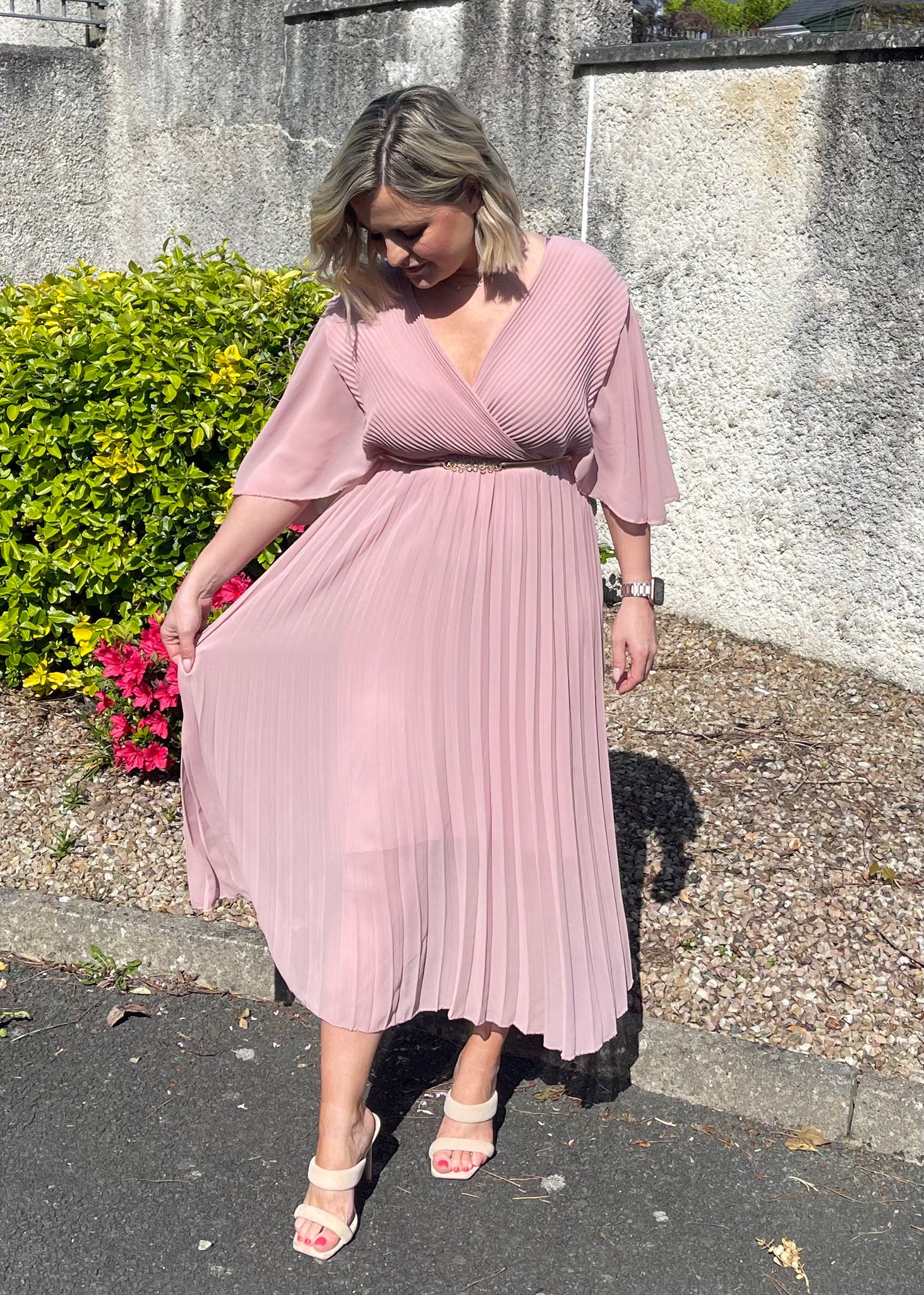 Rosie Pleated Dress Dusty Pink Bobo Boutique