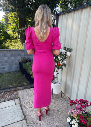 Leona Maxi Bodycon Dress with Ruching Pink