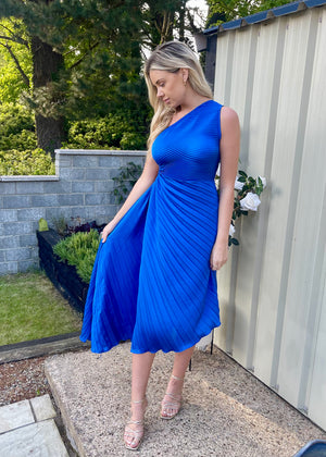 Amber Asymmetrical Pleated Dress Royal Blue