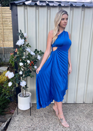 Amber Asymmetrical Pleated Dress Royal Blue