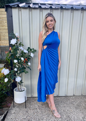 Amber Asymmetrical Pleated Dress Royal Blue