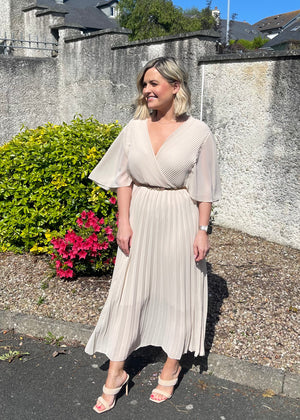 Rosie Pleated Dress Beige Bobo Boutique