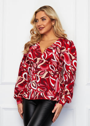 Red Animal Print Top with balloon sleeves