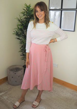 Pink Wrap Midi Skirt