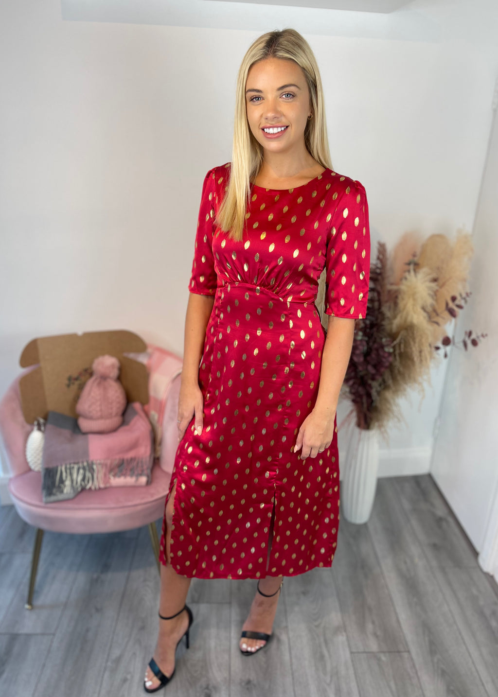 Red Midi with 3/4 Sleeve