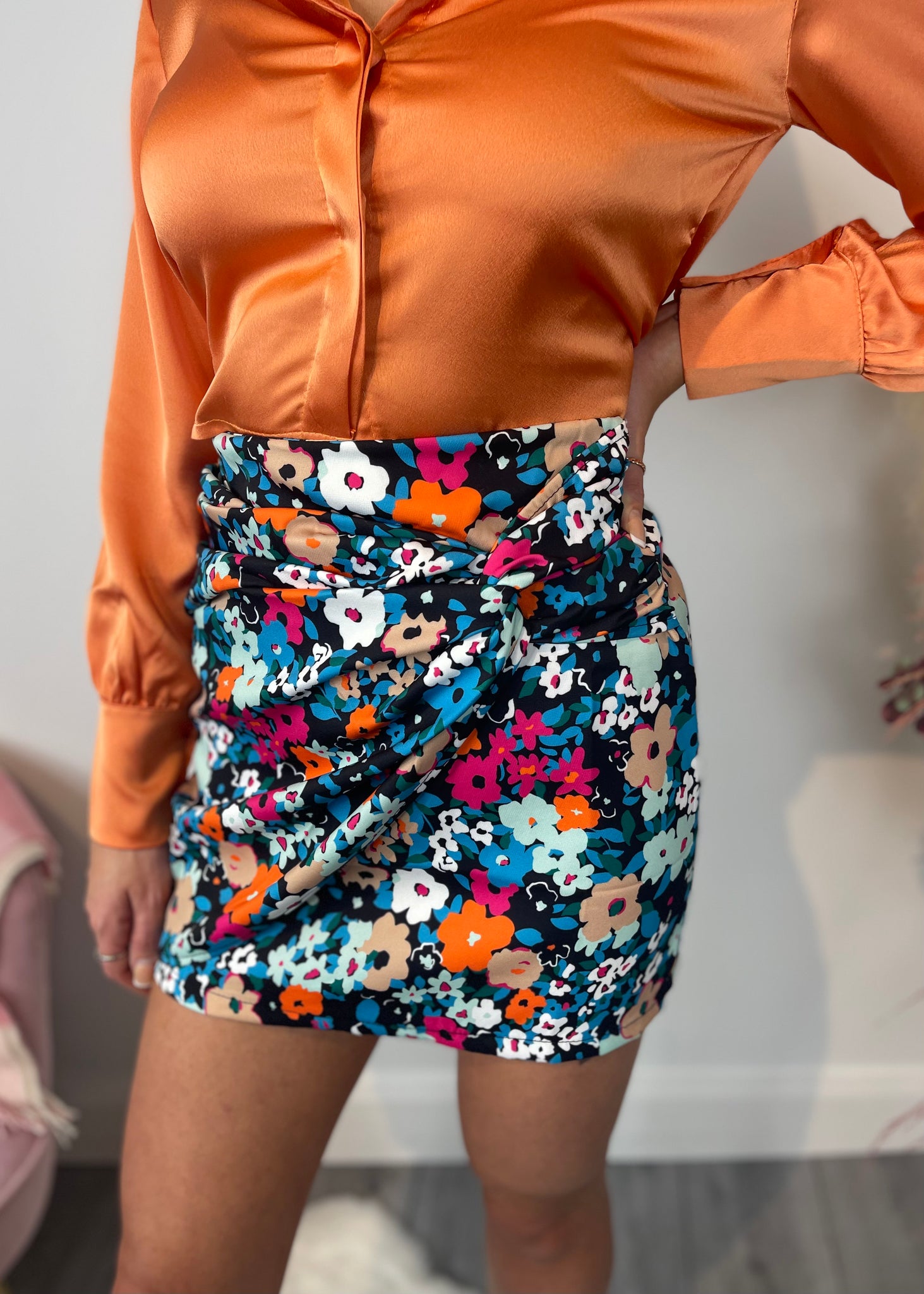 Black Floral Mini Skirt