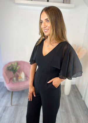 Black Jumpsuit with Angel Sleeve