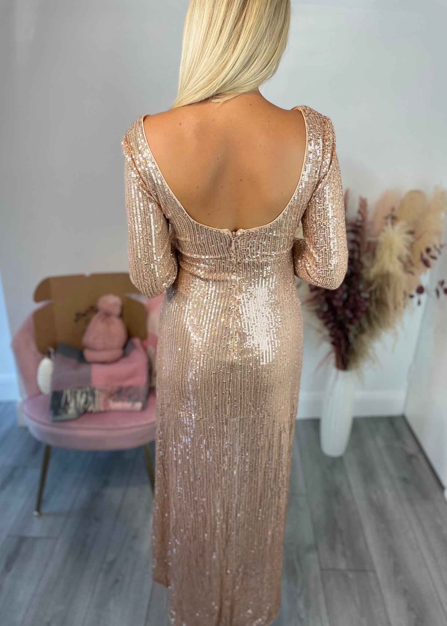 Gold Sequin wrap dress with long sleeves Bobo Boutique Gold Sequin wrap dress with long sleeves Bobo Boutique