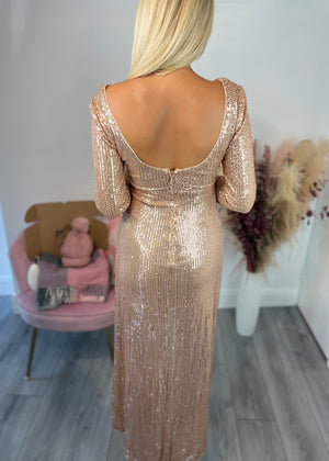 Gold Sequin wrap dress with long sleeves