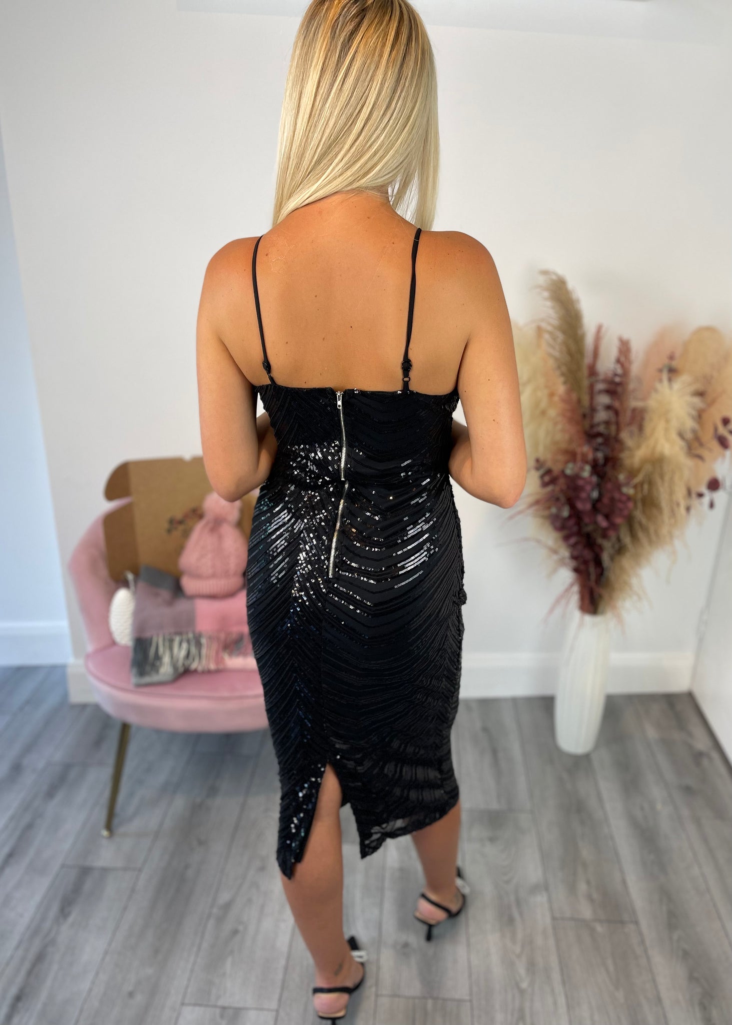 Strappy Sequin Dress in Black